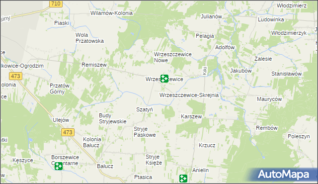 mapa Wrzeszczewice-Skrejnia, Wrzeszczewice-Skrejnia na mapie Targeo