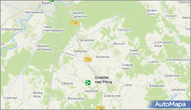 mapa Wyborów gmina Grabów nad Pilicą, Wyborów gmina Grabów nad Pilicą na mapie Targeo