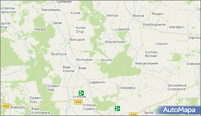 mapa Wycinki gmina Grodziec, Wycinki gmina Grodziec na mapie Targeo