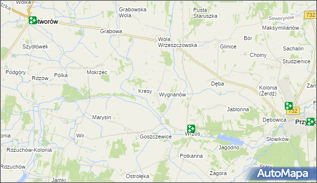 mapa Wygnanów gmina Przytyk, Wygnanów gmina Przytyk na mapie Targeo