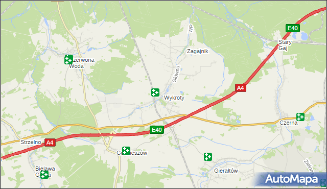 mapa Wykroty gmina Nowogrodziec, Wykroty gmina Nowogrodziec na mapie Targeo