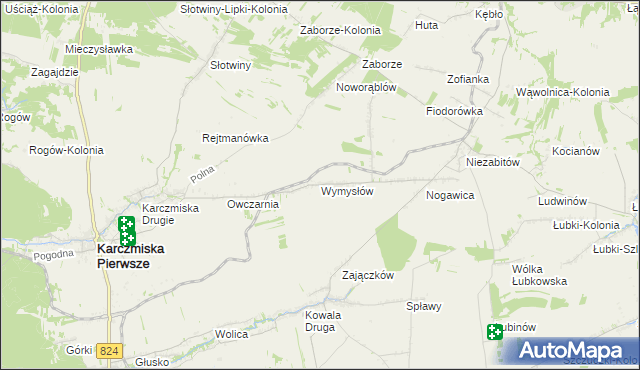 mapa Wymysłów gmina Karczmiska, Wymysłów gmina Karczmiska na mapie Targeo