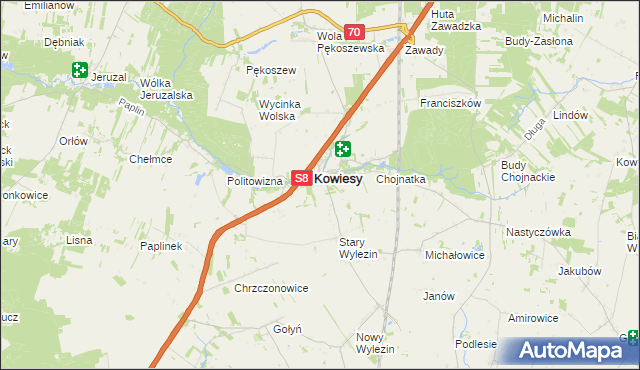 mapa Wymysłów gmina Kowiesy, Wymysłów gmina Kowiesy na mapie Targeo