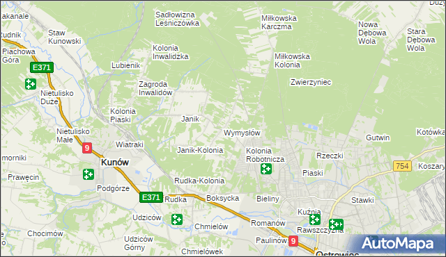 mapa Wymysłów gmina Kunów, Wymysłów gmina Kunów na mapie Targeo