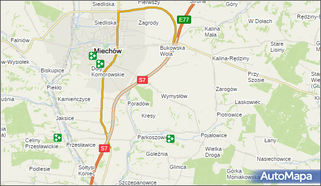 mapa Wymysłów gmina Miechów, Wymysłów gmina Miechów na mapie Targeo