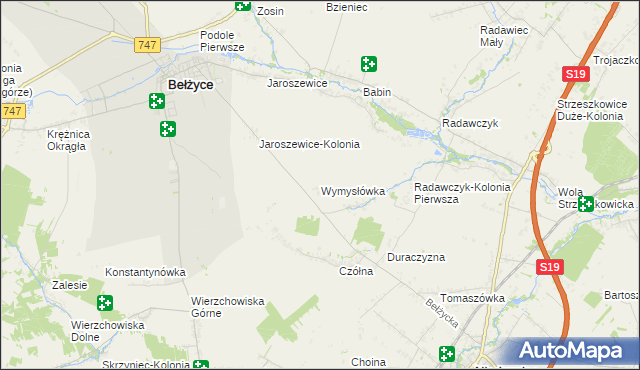 mapa Wymysłówka gmina Bełżyce, Wymysłówka gmina Bełżyce na mapie Targeo