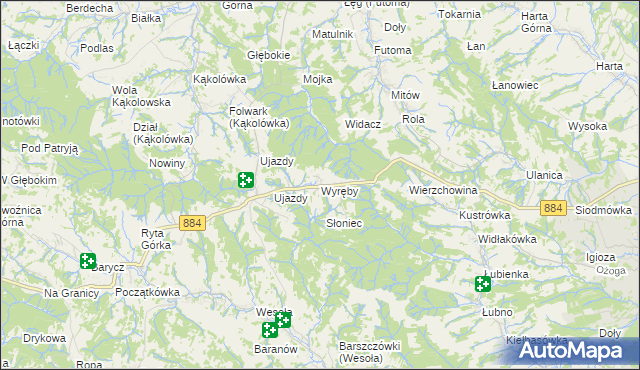 mapa Wyręby gmina Dynów, Wyręby gmina Dynów na mapie Targeo