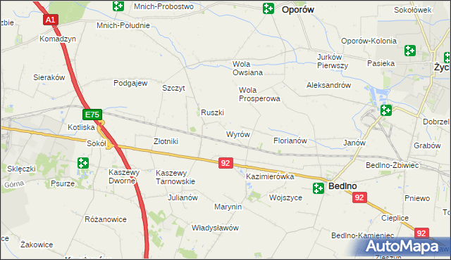 mapa Wyrów gmina Bedlno, Wyrów gmina Bedlno na mapie Targeo