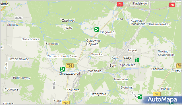 mapa Wysoka gmina Łazy, Wysoka gmina Łazy na mapie Targeo