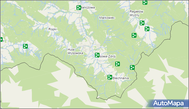 mapa Wysowa-Zdrój, Wysowa-Zdrój na mapie Targeo