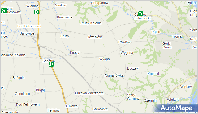 mapa Wyspa gmina Zawichost, Wyspa gmina Zawichost na mapie Targeo