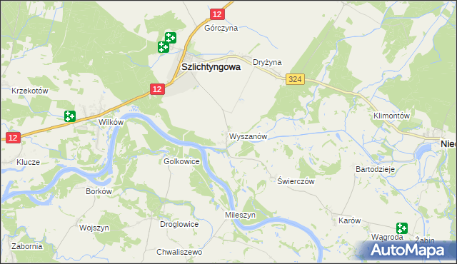 mapa Wyszanów gmina Szlichtyngowa, Wyszanów gmina Szlichtyngowa na mapie Targeo