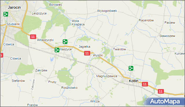 mapa Wyszki gmina Kotlin, Wyszki gmina Kotlin na mapie Targeo