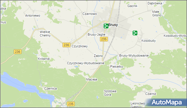 mapa Żabno gmina Brusy, Żabno gmina Brusy na mapie Targeo