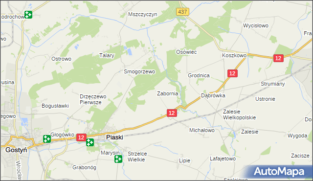 mapa Zabornia gmina Piaski, Zabornia gmina Piaski na mapie Targeo