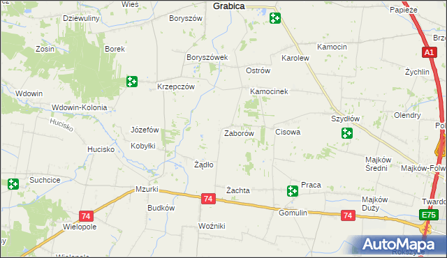 mapa Zaborów gmina Grabica, Zaborów gmina Grabica na mapie Targeo