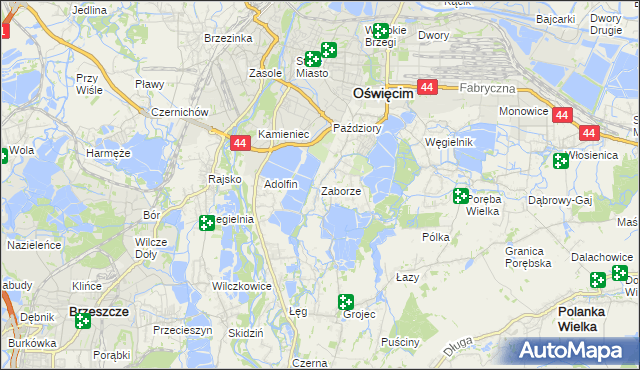 mapa Zaborze gmina Oświęcim, Zaborze gmina Oświęcim na mapie Targeo