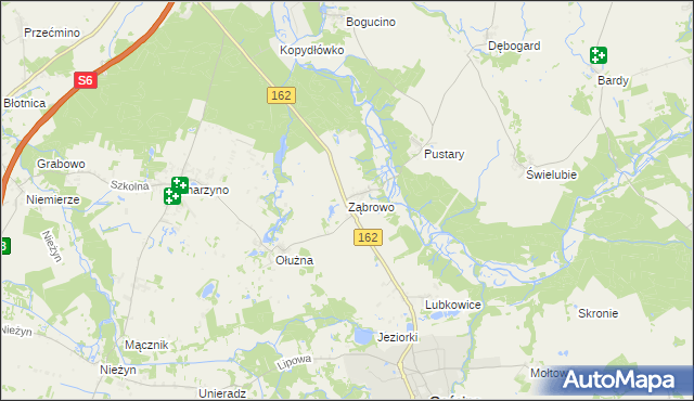 mapa Ząbrowo gmina Gościno, Ząbrowo gmina Gościno na mapie Targeo