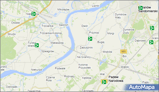 mapa Zaduszniki gmina Padew Narodowa, Zaduszniki gmina Padew Narodowa na mapie Targeo