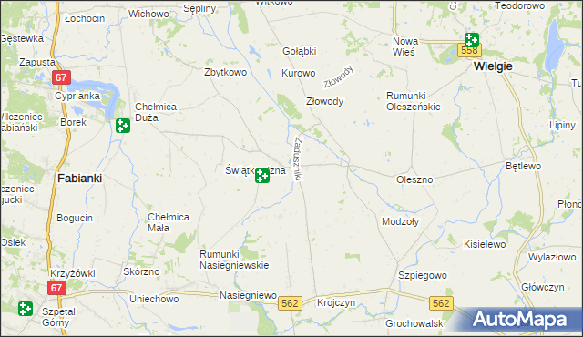 mapa Zaduszniki gmina Wielgie, Zaduszniki gmina Wielgie na mapie Targeo