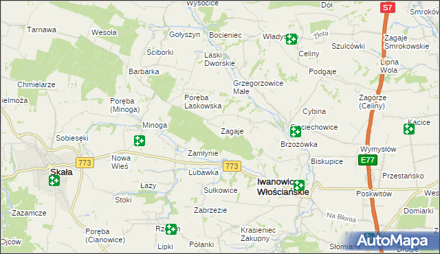 mapa Zagaje gmina Iwanowice, Zagaje gmina Iwanowice na mapie Targeo