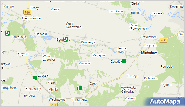 mapa Zagajów gmina Michałów, Zagajów gmina Michałów na mapie Targeo