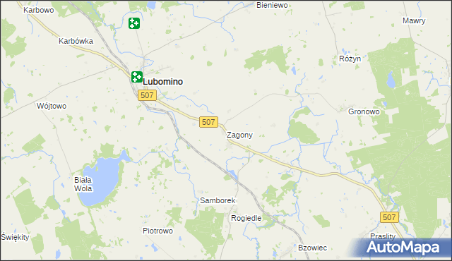 mapa Zagony gmina Lubomino, Zagony gmina Lubomino na mapie Targeo