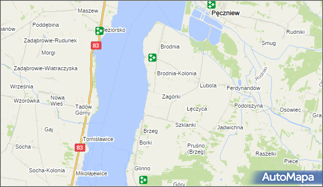 mapa Zagórki gmina Pęczniew, Zagórki gmina Pęczniew na mapie Targeo