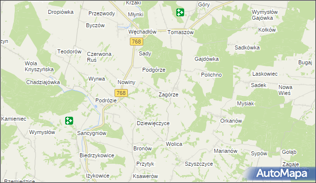 mapa Zagórze gmina Działoszyce, Zagórze gmina Działoszyce na mapie Targeo