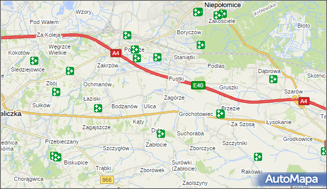 mapa Zagórze gmina Niepołomice, Zagórze gmina Niepołomice na mapie Targeo