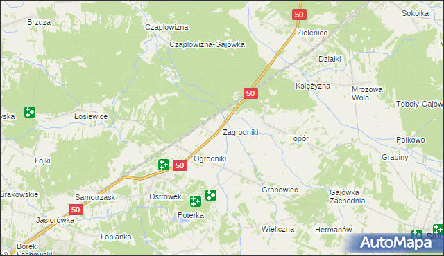 mapa Zagrodniki gmina Łochów, Zagrodniki gmina Łochów na mapie Targeo