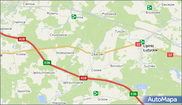 mapa Zajączek gmina Lipinki Łużyckie, Zajączek gmina Lipinki Łużyckie na mapie Targeo