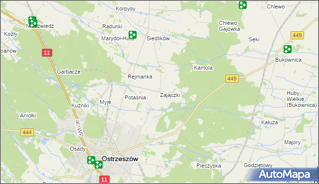 mapa Zajączki gmina Ostrzeszów, Zajączki gmina Ostrzeszów na mapie Targeo