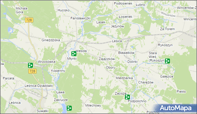 mapa Zajączków gmina Piekoszów, Zajączków gmina Piekoszów na mapie Targeo