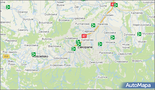 mapa Zakopanego, Zakopane na mapie Targeo