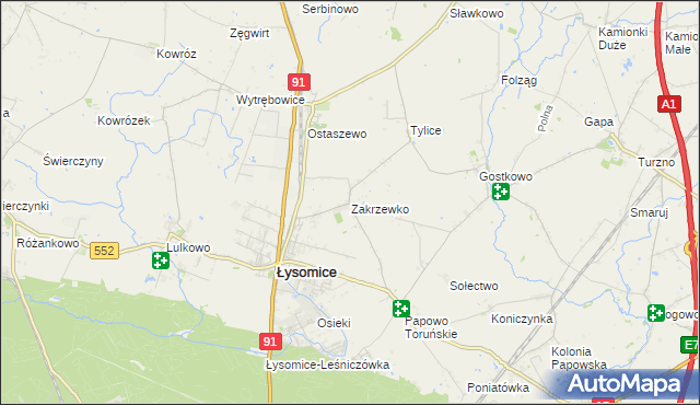 mapa Zakrzewko gmina Łysomice, Zakrzewko gmina Łysomice na mapie Targeo