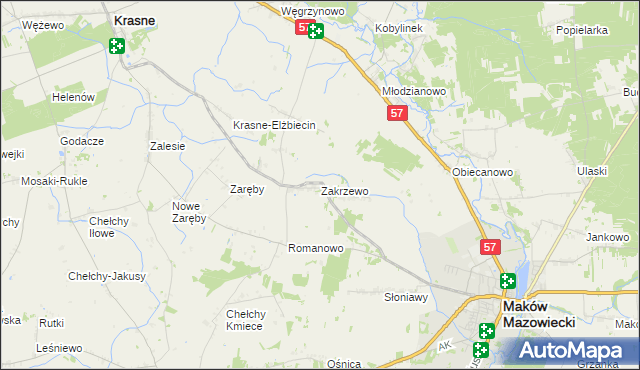 mapa Zakrzewo gmina Karniewo, Zakrzewo gmina Karniewo na mapie Targeo