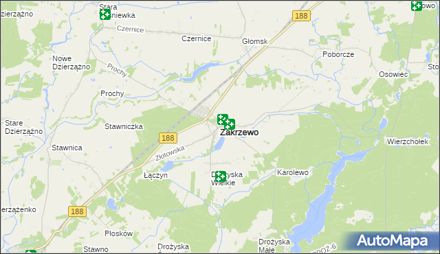 mapa Zakrzewo powiat złotowski, Zakrzewo powiat złotowski na mapie Targeo