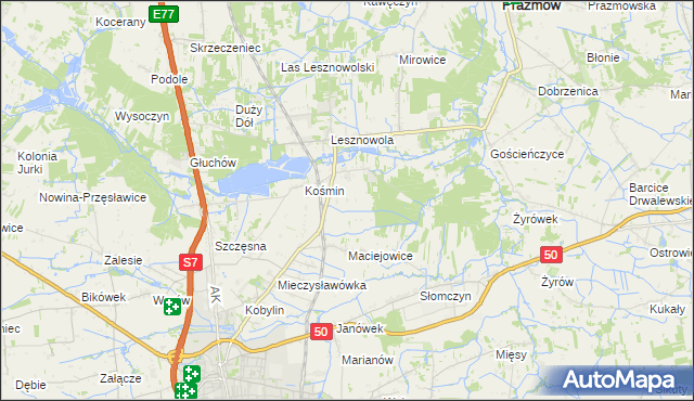 mapa Zakrzewska Wola gmina Grójec, Zakrzewska Wola gmina Grójec na mapie Targeo