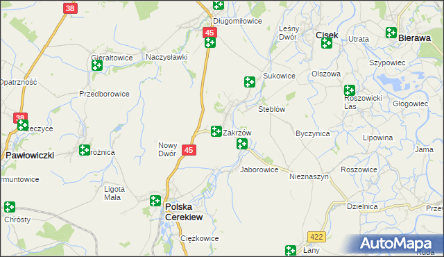 mapa Zakrzów gmina Polska Cerekiew, Zakrzów gmina Polska Cerekiew na mapie Targeo