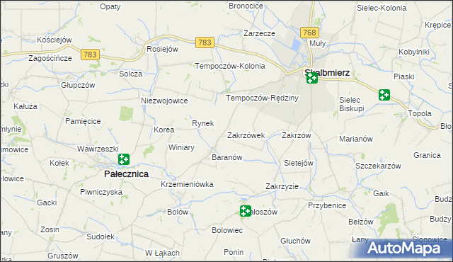 mapa Zakrzówek gmina Skalbmierz, Zakrzówek gmina Skalbmierz na mapie Targeo