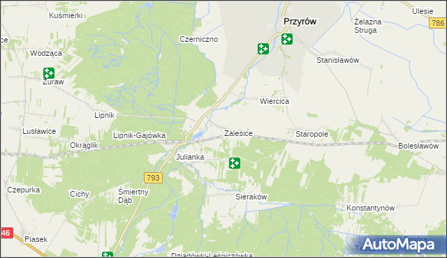 mapa Zalesice gmina Przyrów, Zalesice gmina Przyrów na mapie Targeo