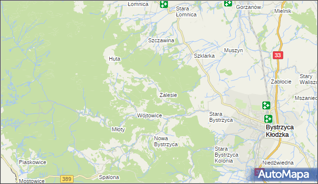 mapa Zalesie gmina Bystrzyca Kłodzka, Zalesie gmina Bystrzyca Kłodzka na mapie Targeo