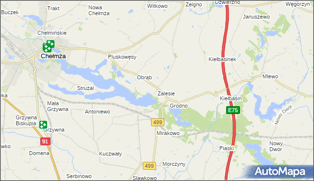 mapa Zalesie gmina Chełmża, Zalesie gmina Chełmża na mapie Targeo