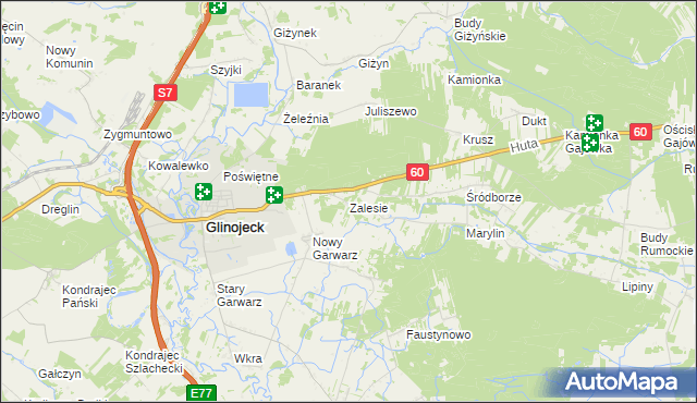 mapa Zalesie gmina Glinojeck, Zalesie gmina Glinojeck na mapie Targeo