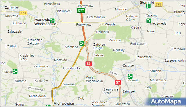 mapa Zalesie gmina Iwanowice, Zalesie gmina Iwanowice na mapie Targeo