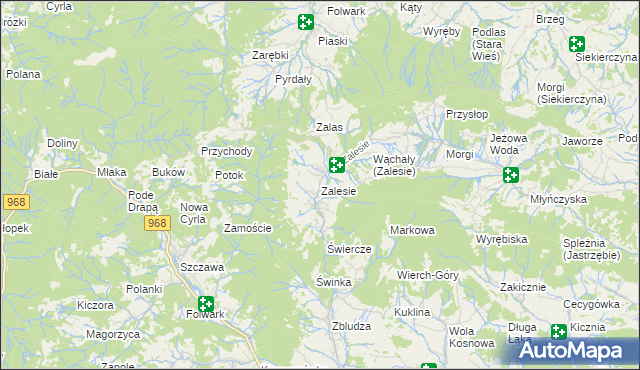 mapa Zalesie gmina Kamienica, Zalesie gmina Kamienica na mapie Targeo