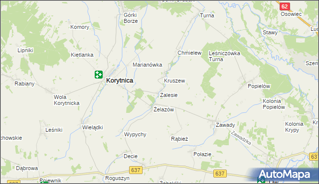 mapa Zalesie gmina Korytnica, Zalesie gmina Korytnica na mapie Targeo