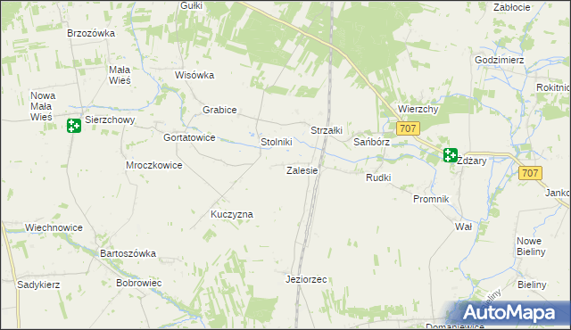 mapa Zalesie gmina Nowe Miasto nad Pilicą, Zalesie gmina Nowe Miasto nad Pilicą na mapie Targeo