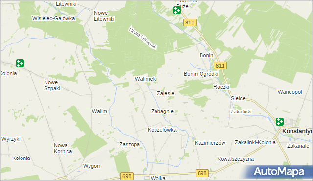 mapa Zalesie gmina Stara Kornica, Zalesie gmina Stara Kornica na mapie Targeo